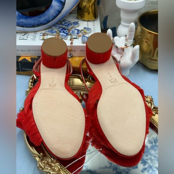 🆕 LOEFFLER RANDALL 🧿 NWOT Dahlia Candy Apple Red Pleated Organza Bow Heel Sz 7 - Picture 15 of 16